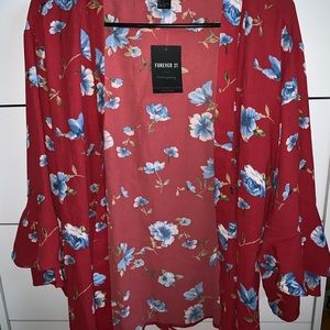NWT Red Floral Woven Wrap Top